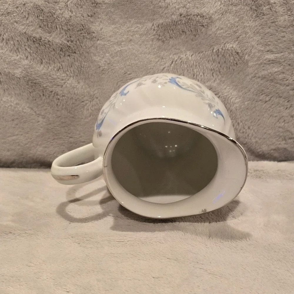 Vtg Camelot China Gracious 1990 Creamer Pitcher Blue Floral Silver Trim Japan